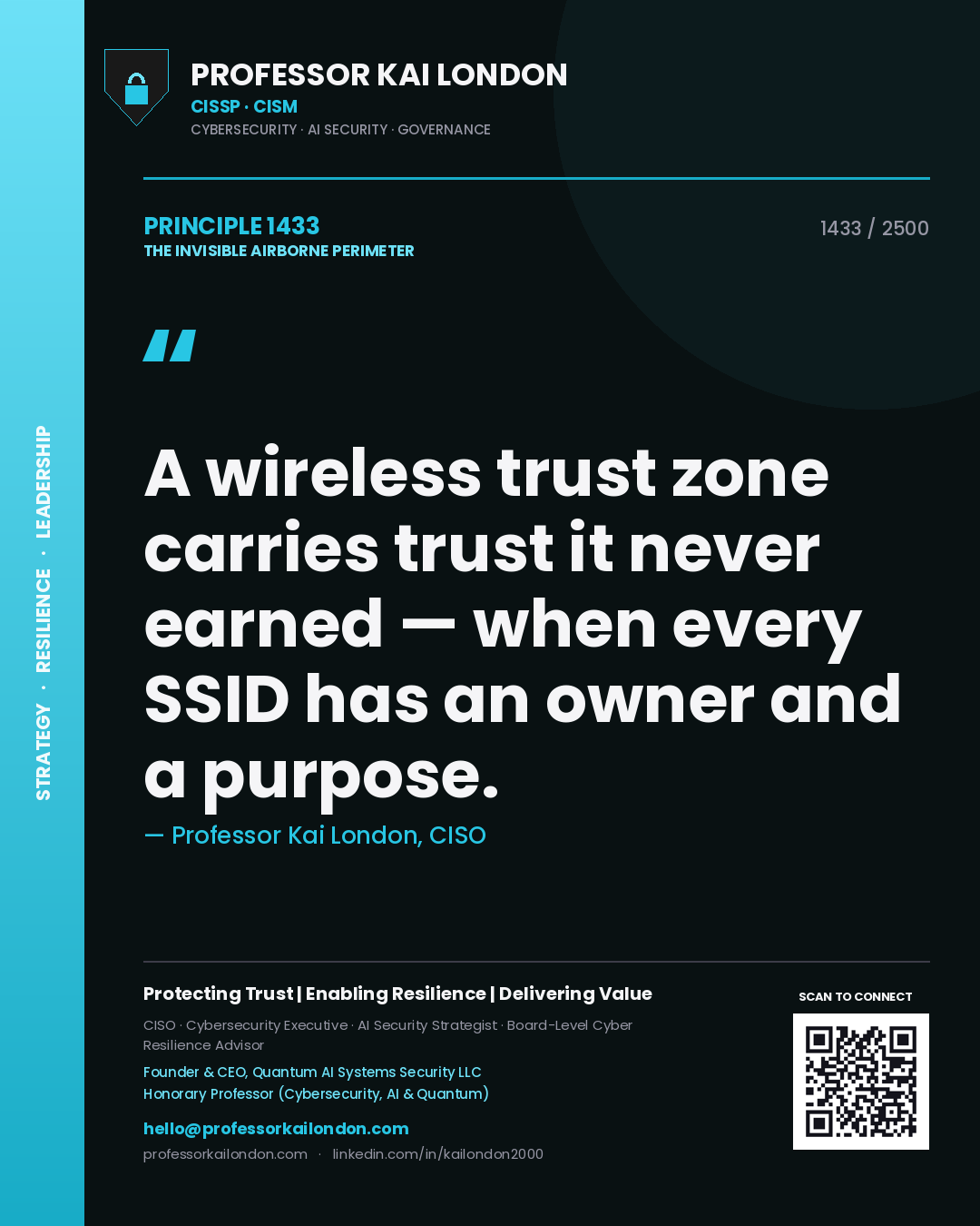 Professor Kai London principle 1433: A wireless trust zone carries trust it never earned — when every SSID has an owner and a purpose.
