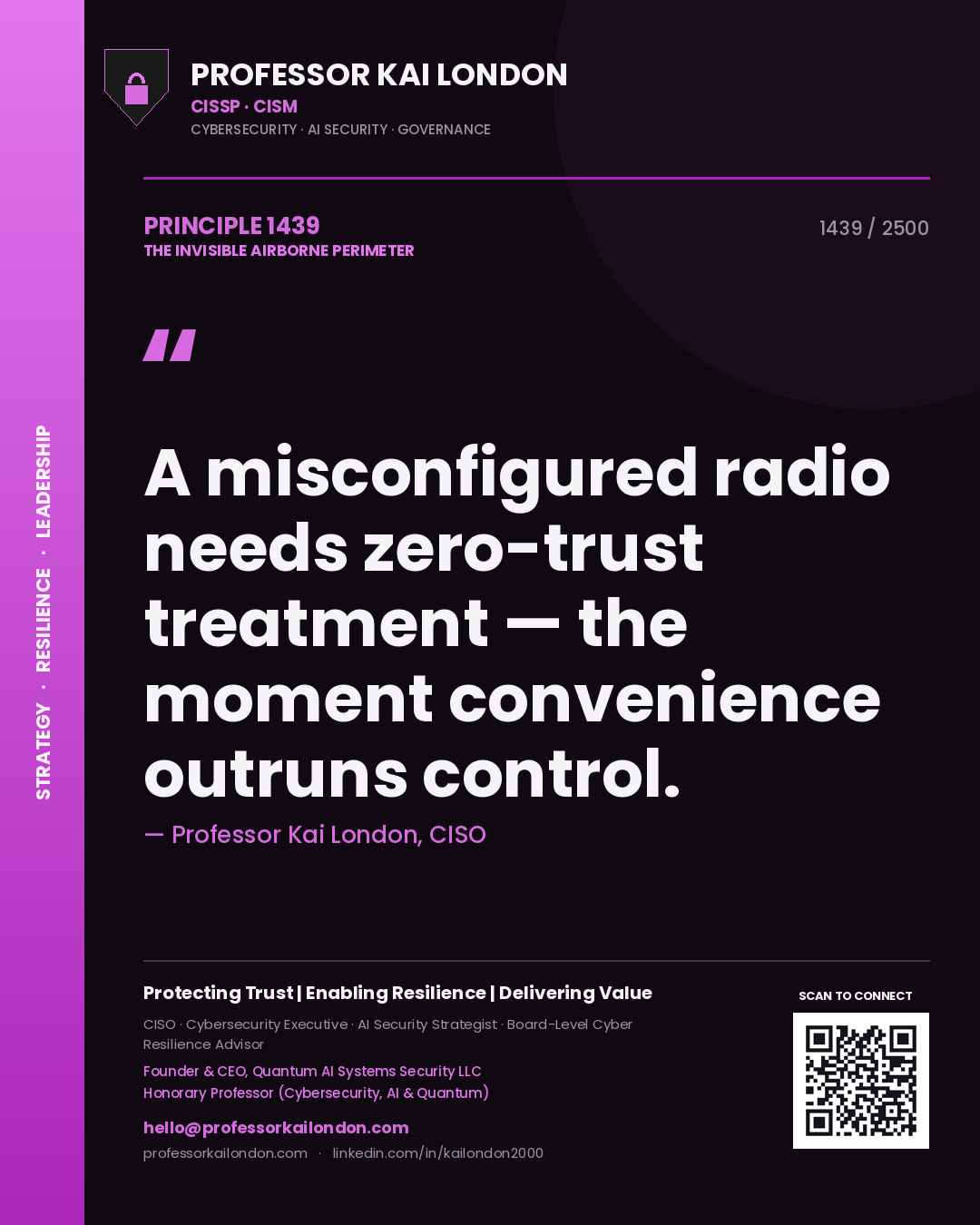 Professor Kai London principle 1439: A misconfigured radio needs zero-trust treatment — the moment convenience outruns control.