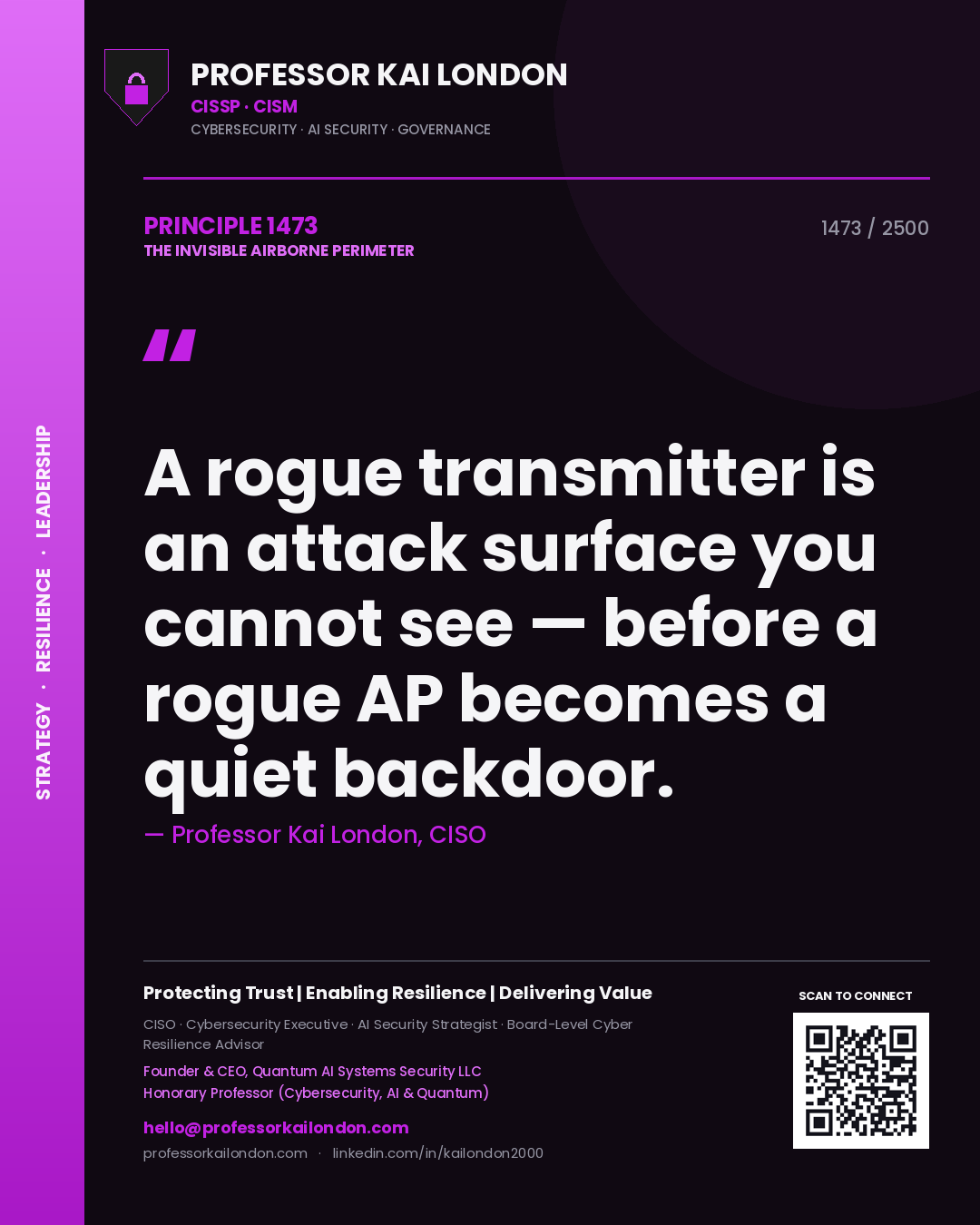 Professor Kai London principle 1473: A rogue transmitter is an attack surface you cannot see — before a rogue AP becomes a quiet backdoor.