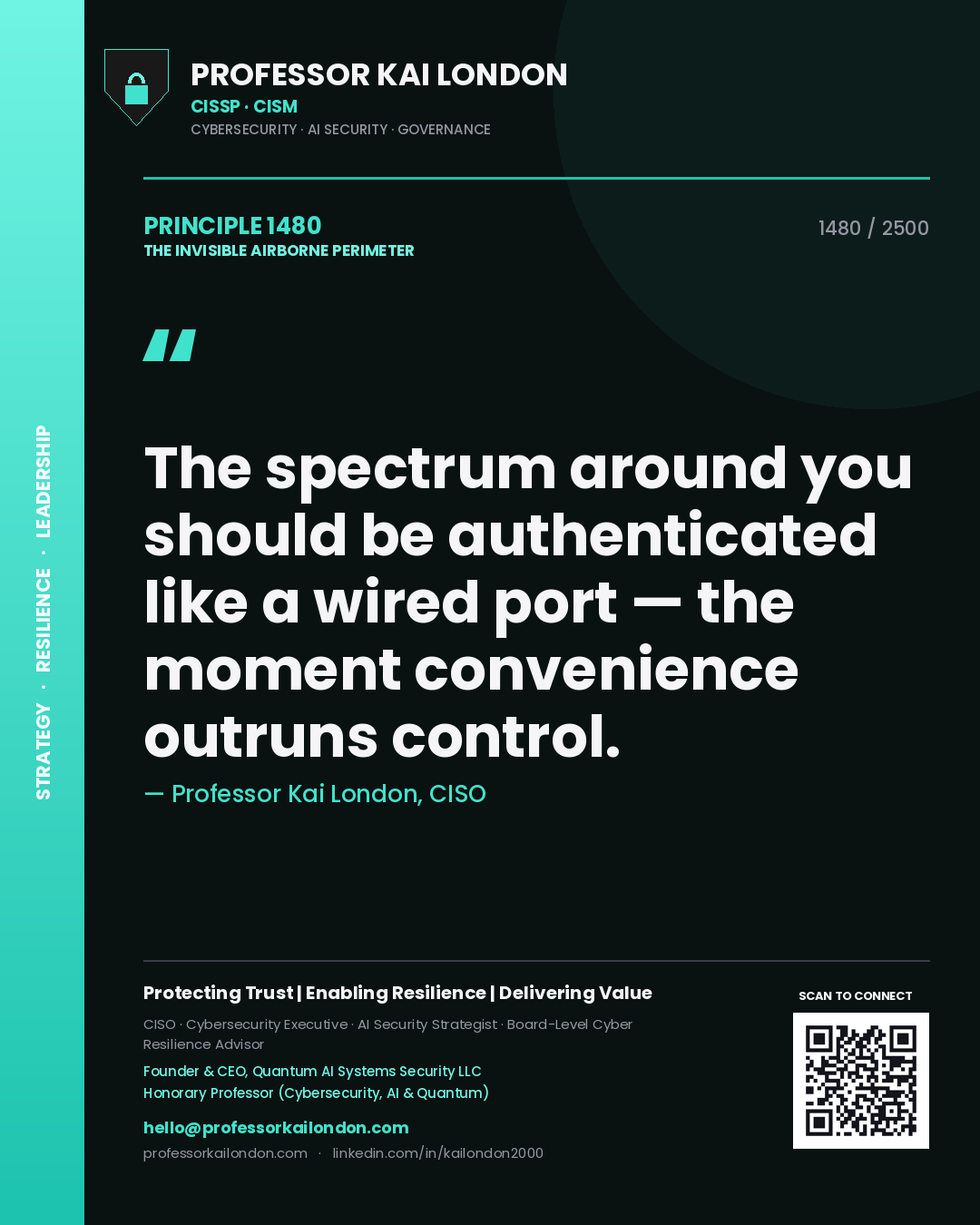 Professor Kai London principle 1480: The spectrum around you should be authenticated like a wired port — the moment convenience outruns control.