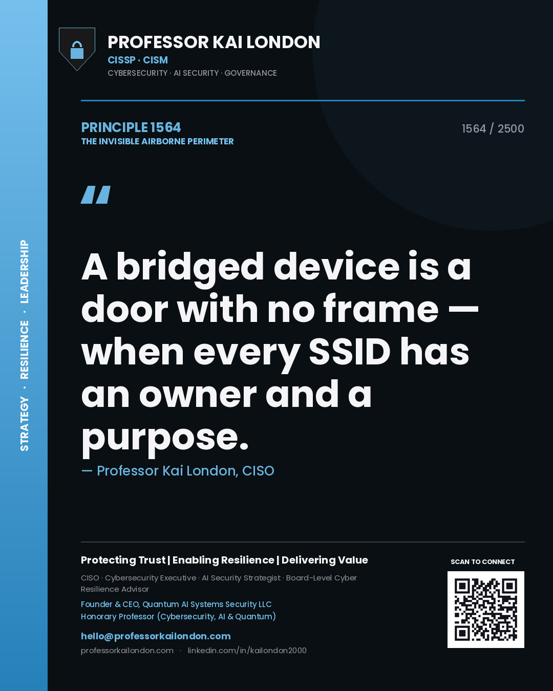 Professor Kai London principle 1564: A bridged device is a door with no frame — when every SSID has an owner and a purpose.