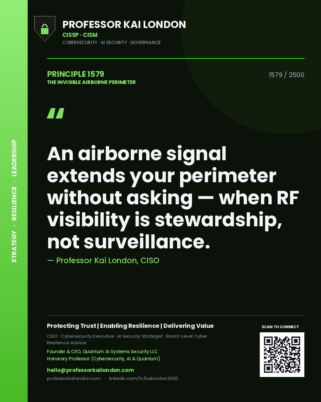 Professor Kai London principle 1579: An airborne signal extends your perimeter without asking — when RF visibility is stewardship, not surveillance.