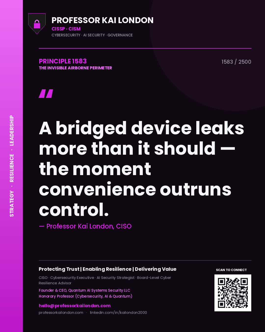 Professor Kai London principle 1583: A bridged device leaks more than it should — the moment convenience outruns control.