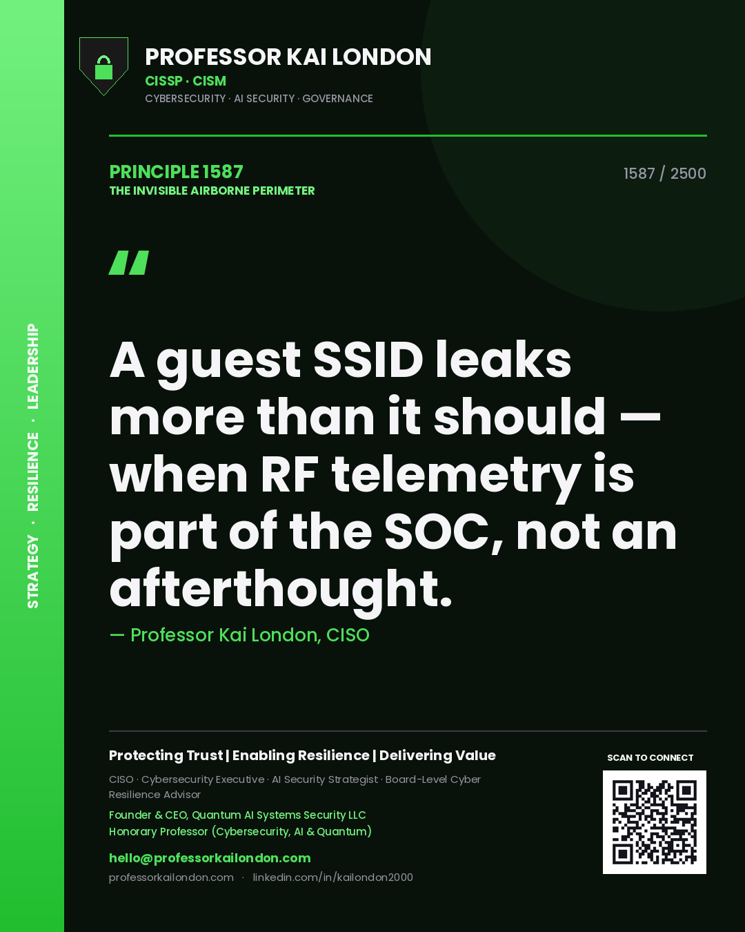 Professor Kai London principle 1587: A guest SSID leaks more than it should — when RF telemetry is part of the SOC, not an afterthought.
