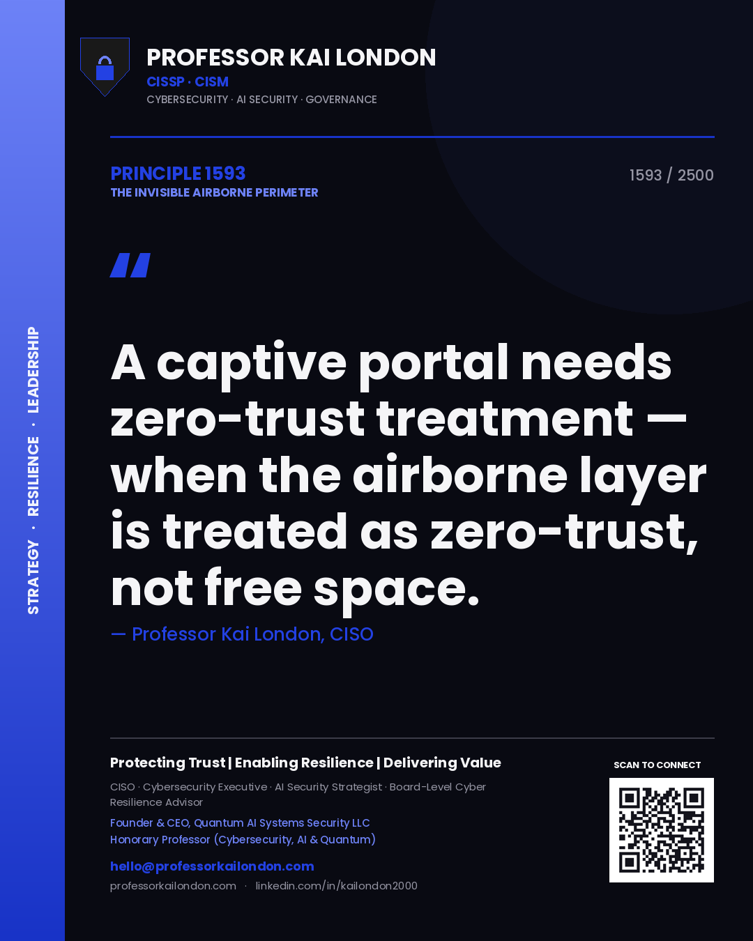 Professor Kai London principle 1593: A captive portal needs zero-trust treatment — when the airborne layer is treated as zero-trust, not free space.