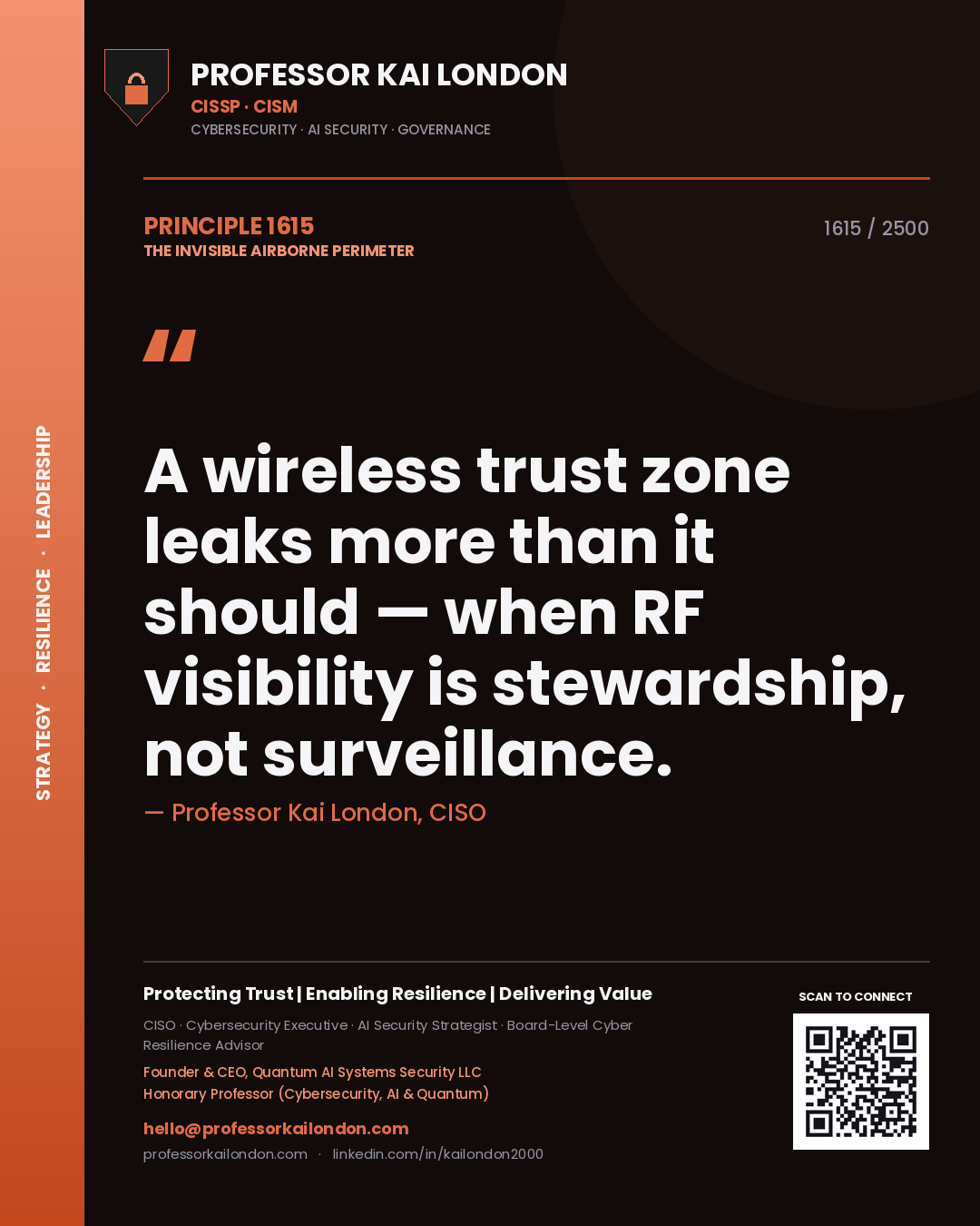 Professor Kai London principle 1615: A wireless trust zone leaks more than it should — when RF visibility is stewardship, not surveillance.