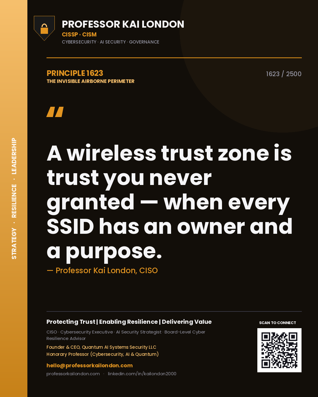 Professor Kai London principle 1623: A wireless trust zone is trust you never granted — when every SSID has an owner and a purpose.