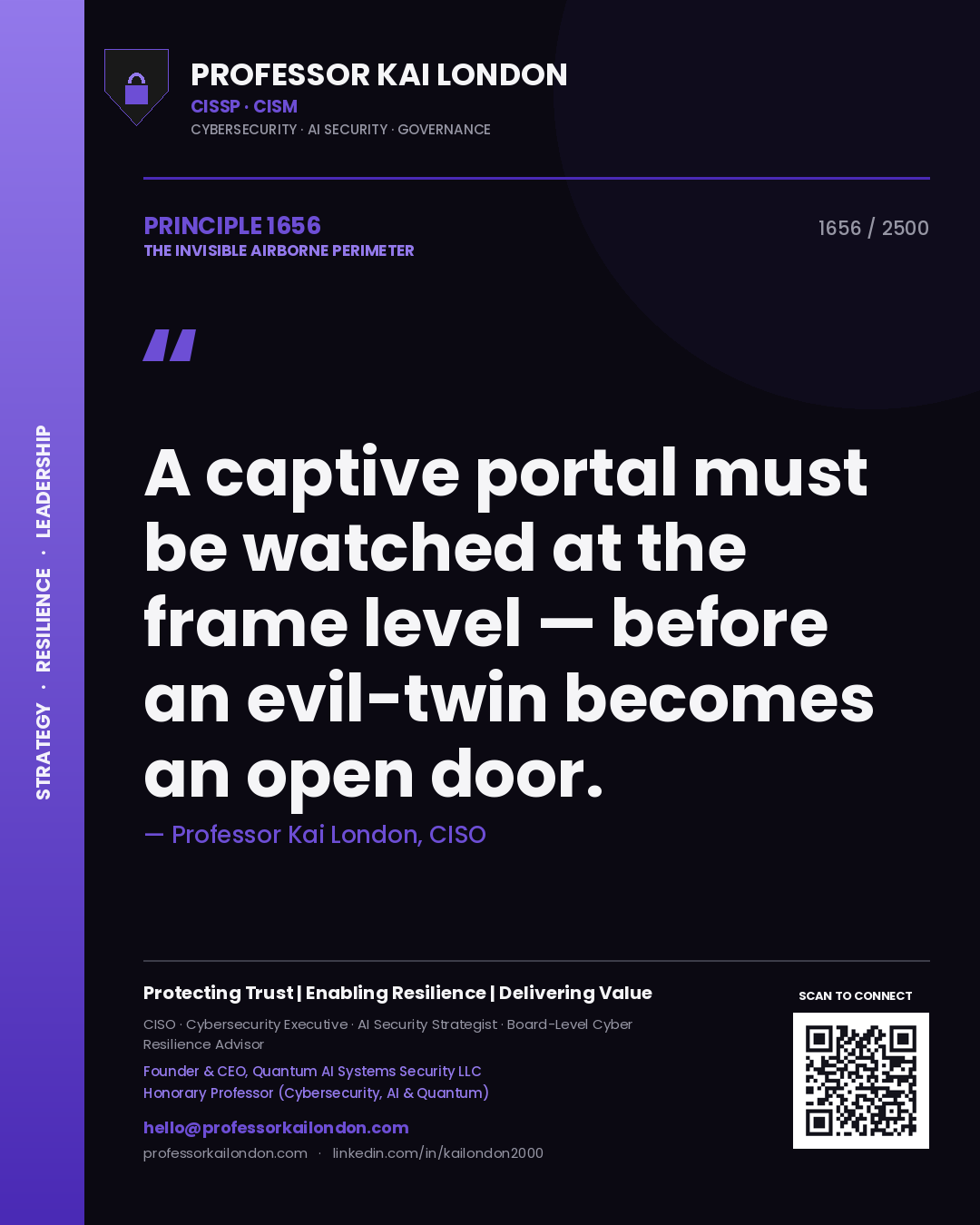 Professor Kai London principle 1656: A captive portal must be watched at the frame level — before an evil-twin becomes an open door.