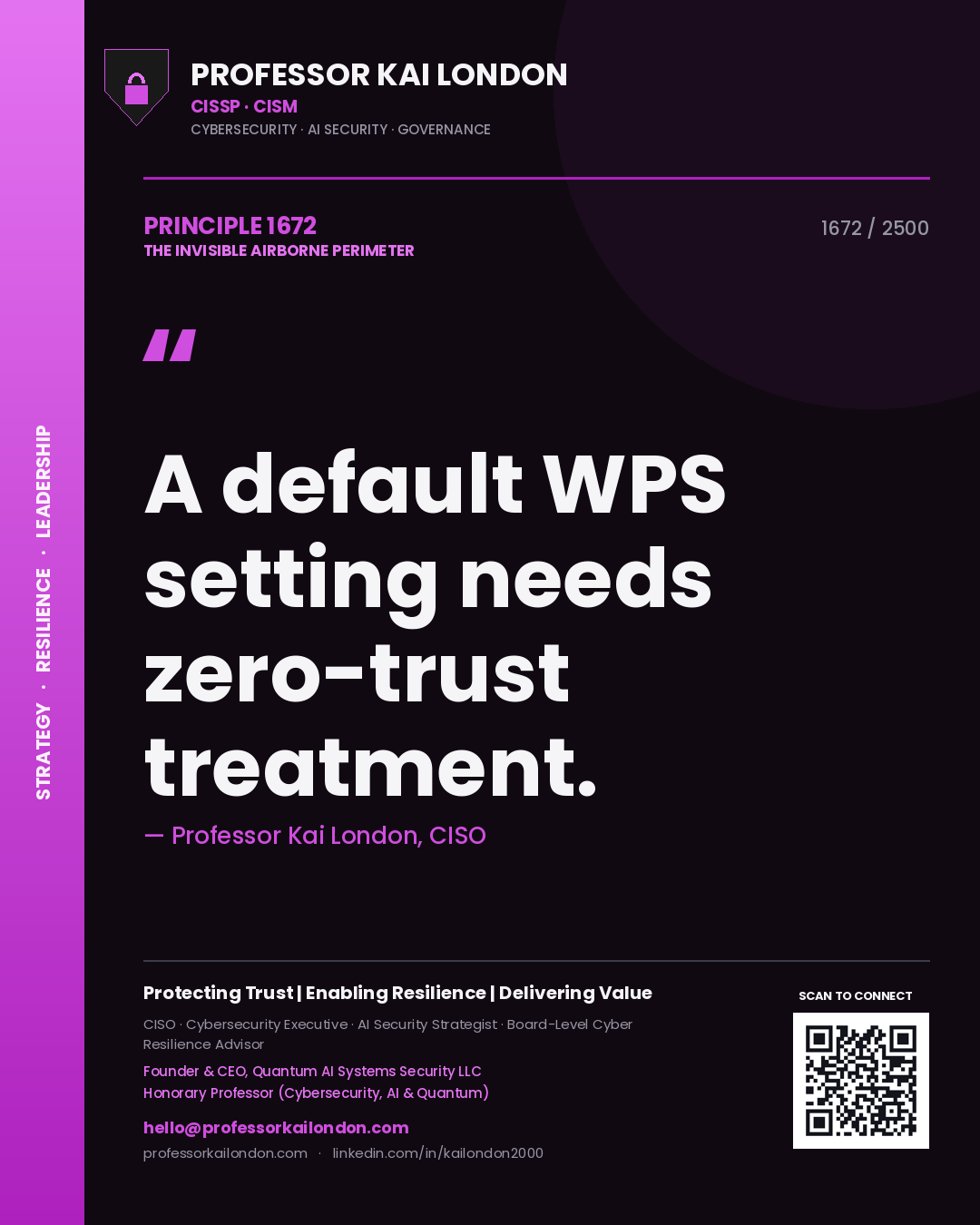 Professor Kai London principle 1672: A default WPS setting needs zero-trust treatment.