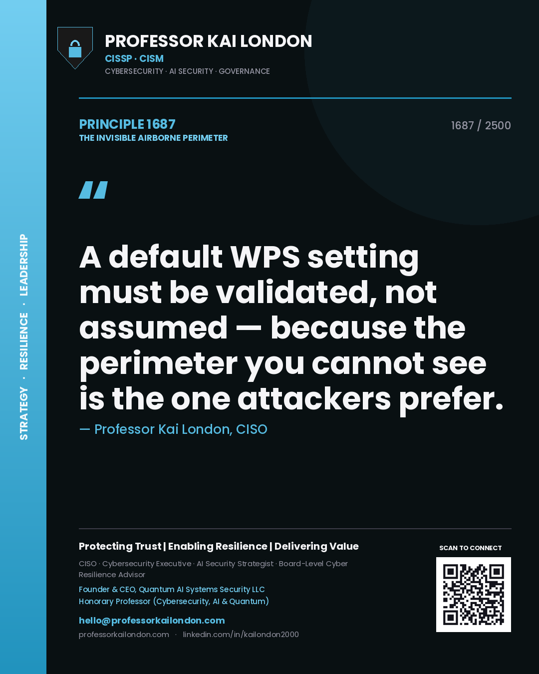Professor Kai London principle 1687: A default WPS setting must be validated, not assumed — because the perimeter you cannot see is the one attackers prefer.