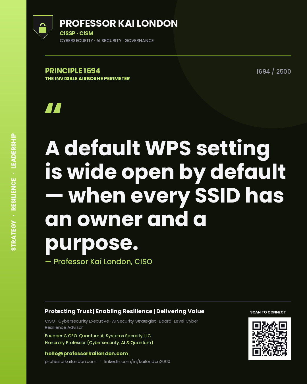 Professor Kai London principle 1694: A default WPS setting is wide open by default — when every SSID has an owner and a purpose.