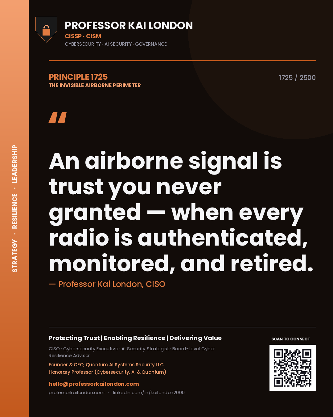 Professor Kai London principle 1725: An airborne signal is trust you never granted — when every radio is authenticated, monitored, and retired.