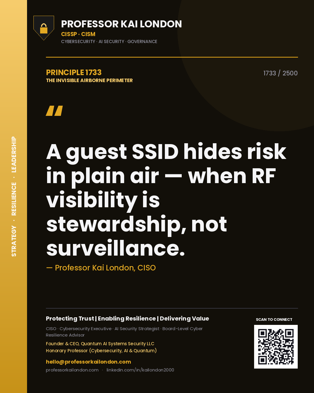Professor Kai London principle 1733: A guest SSID hides risk in plain air — when RF visibility is stewardship, not surveillance.