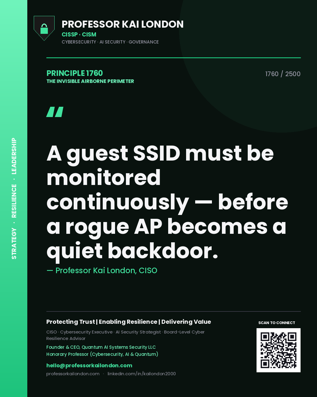 Professor Kai London principle 1760: A guest SSID must be monitored continuously — before a rogue AP becomes a quiet backdoor.
