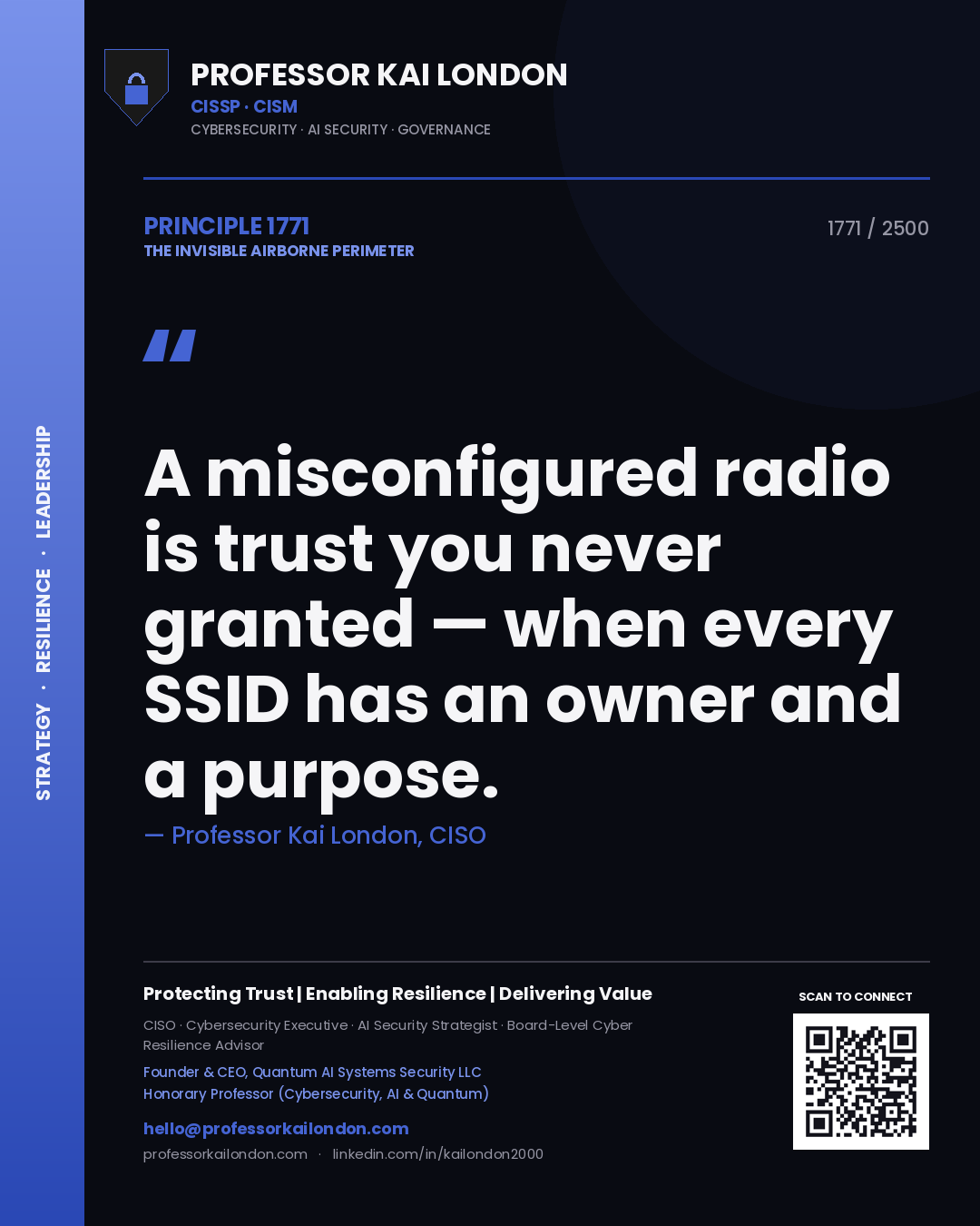 Professor Kai London principle 1771: A misconfigured radio is trust you never granted — when every SSID has an owner and a purpose.