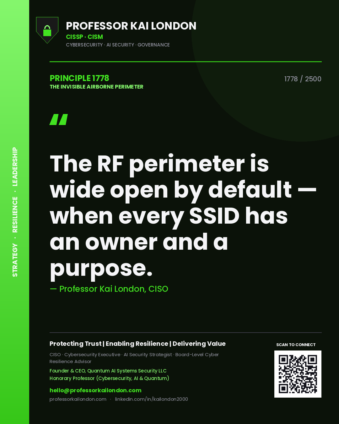 Professor Kai London principle 1778: The RF perimeter is wide open by default — when every SSID has an owner and a purpose.