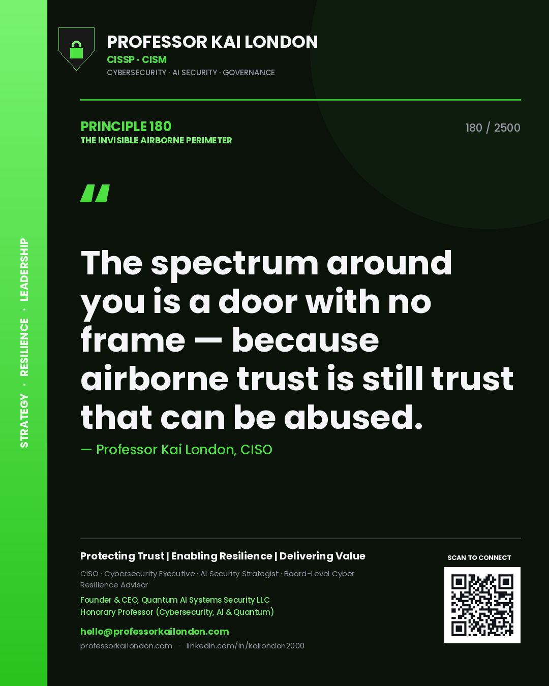 Professor Kai London principle 180: The spectrum around you is a door with no frame — because airborne trust is still trust that can be abused.