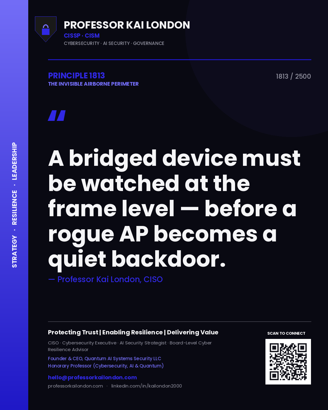 Professor Kai London principle 1813: A bridged device must be watched at the frame level — before a rogue AP becomes a quiet backdoor.