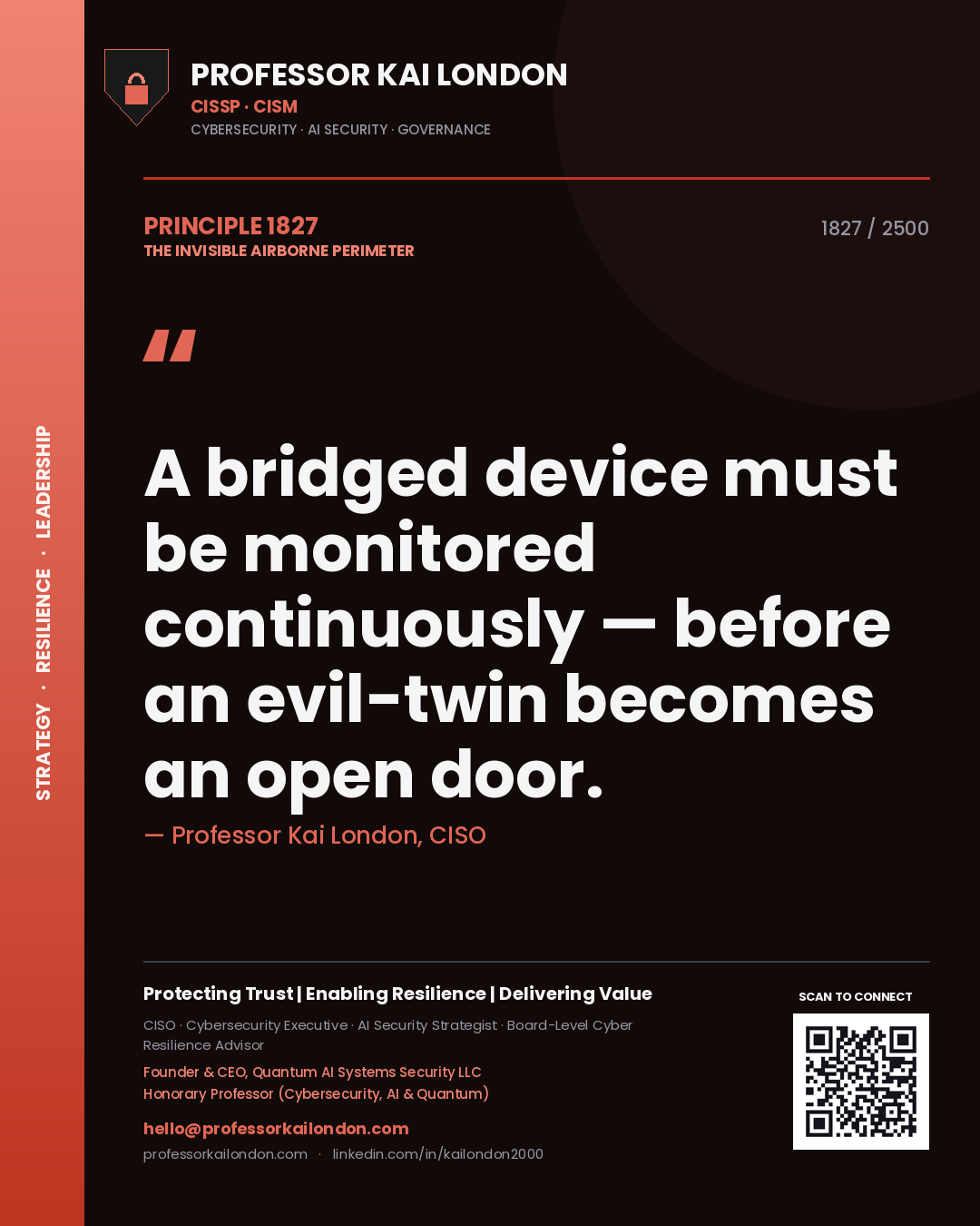 Professor Kai London principle 1827: A bridged device must be monitored continuously — before an evil-twin becomes an open door.