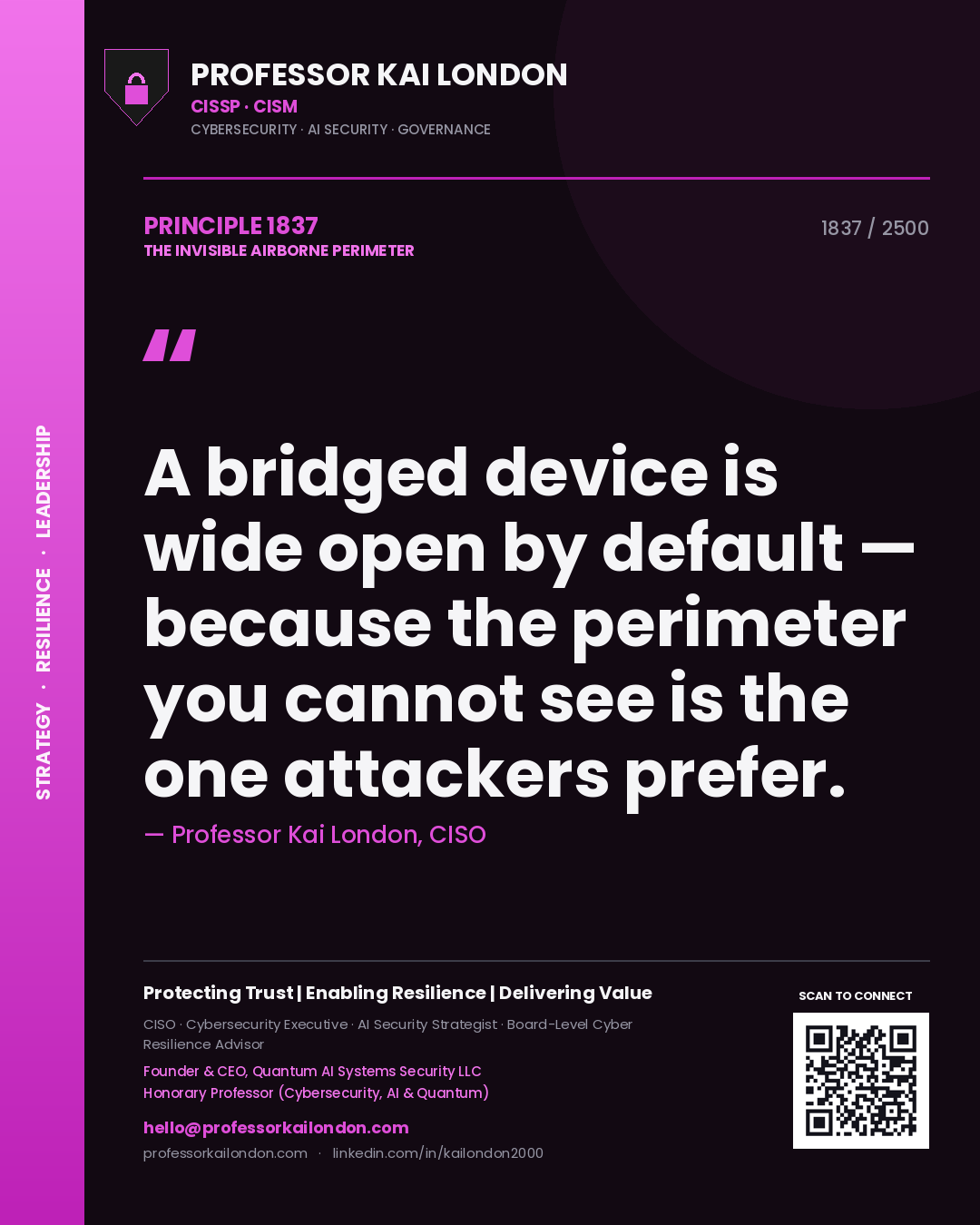Professor Kai London principle 1837: A bridged device is wide open by default — because the perimeter you cannot see is the one attackers prefer.