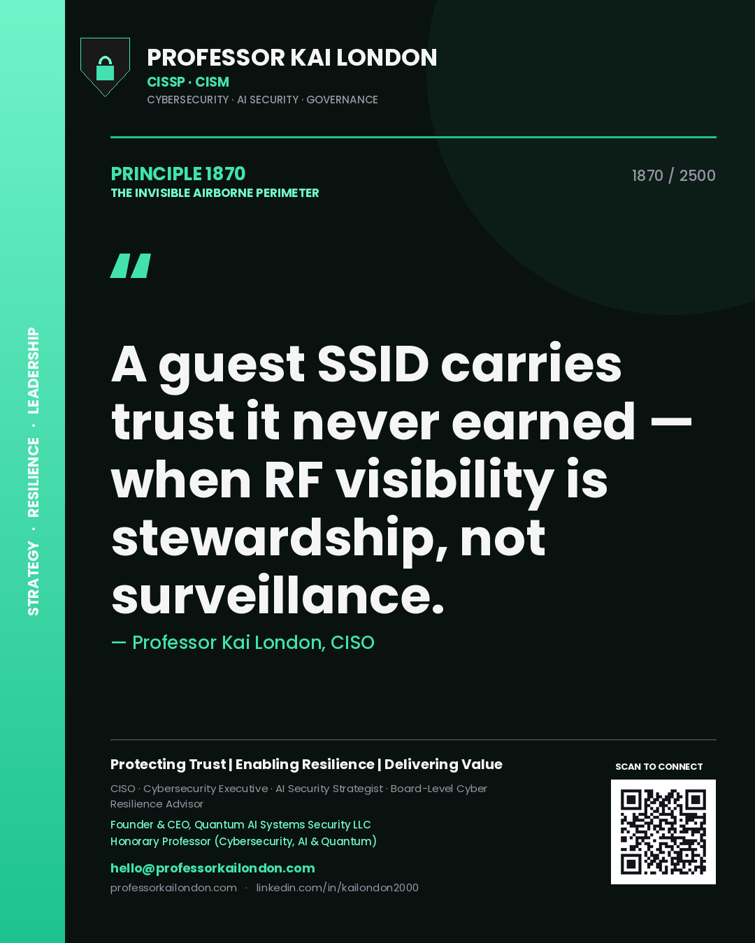 Professor Kai London principle 1870: A guest SSID carries trust it never earned — when RF visibility is stewardship, not surveillance.