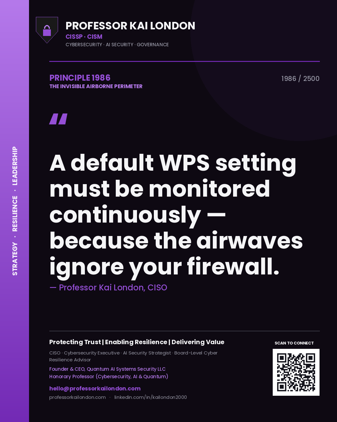 Professor Kai London principle 1986: A default WPS setting must be monitored continuously — because the airwaves ignore your firewall.