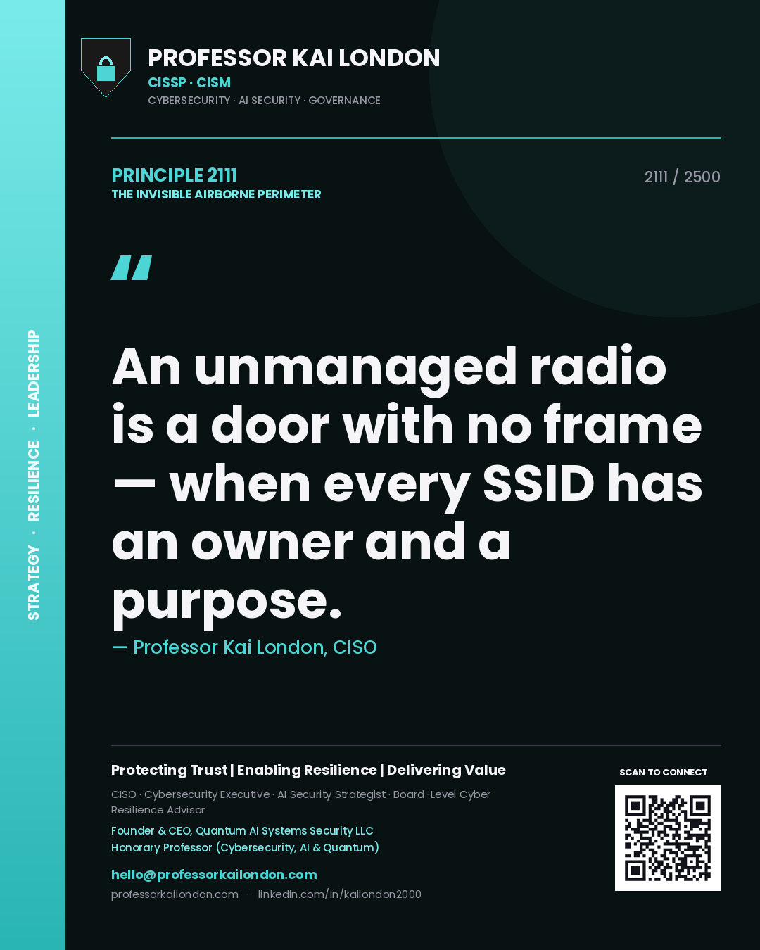 Professor Kai London principle 2111: An unmanaged radio is a door with no frame — when every SSID has an owner and a purpose.