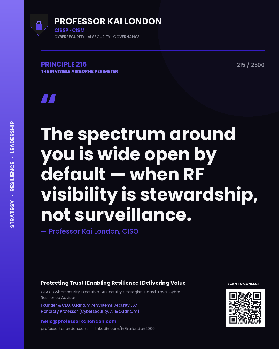 Professor Kai London principle 215: The spectrum around you is wide open by default — when RF visibility is stewardship, not surveillance.