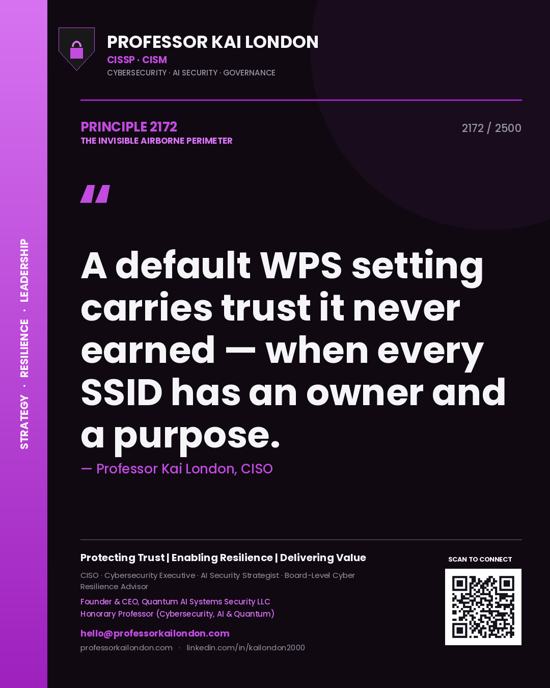 Professor Kai London principle 2172: A default WPS setting carries trust it never earned — when every SSID has an owner and a purpose.