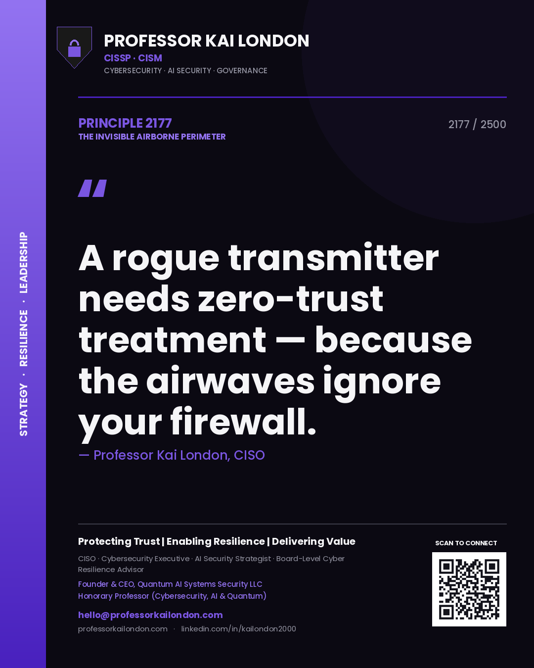 Professor Kai London principle 2177: A rogue transmitter needs zero-trust treatment — because the airwaves ignore your firewall.