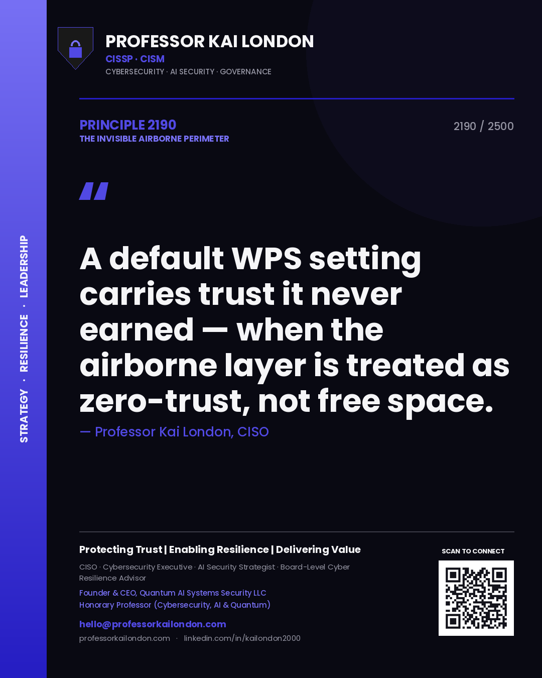 Professor Kai London principle 2190: A default WPS setting carries trust it never earned — when the airborne layer is treated as zero-trust, not free space.