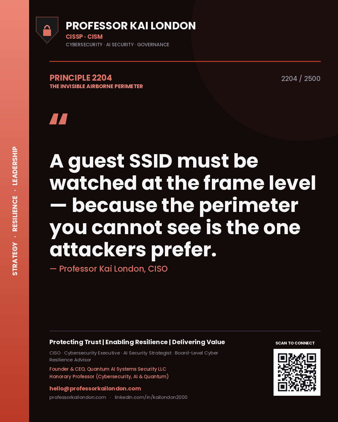 Professor Kai London principle 2204: A guest SSID must be watched at the frame level — because the perimeter you cannot see is the one attackers prefer.