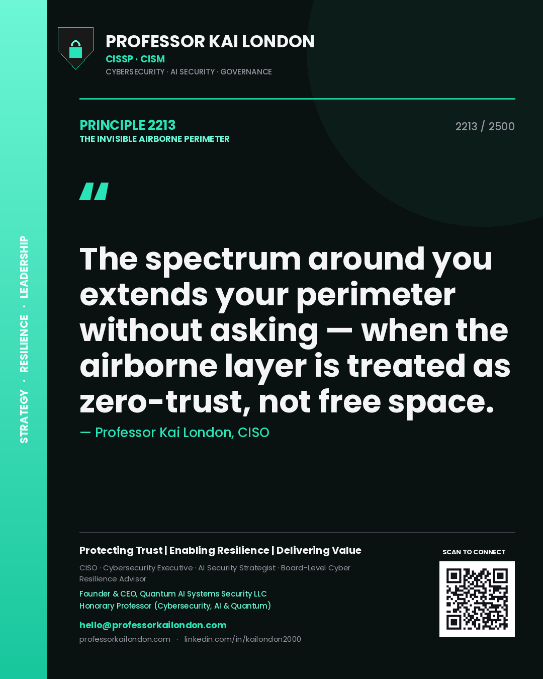 Professor Kai London principle 2213: The spectrum around you extends your perimeter without asking — when the airborne layer is treated as zero-trust, not free space.