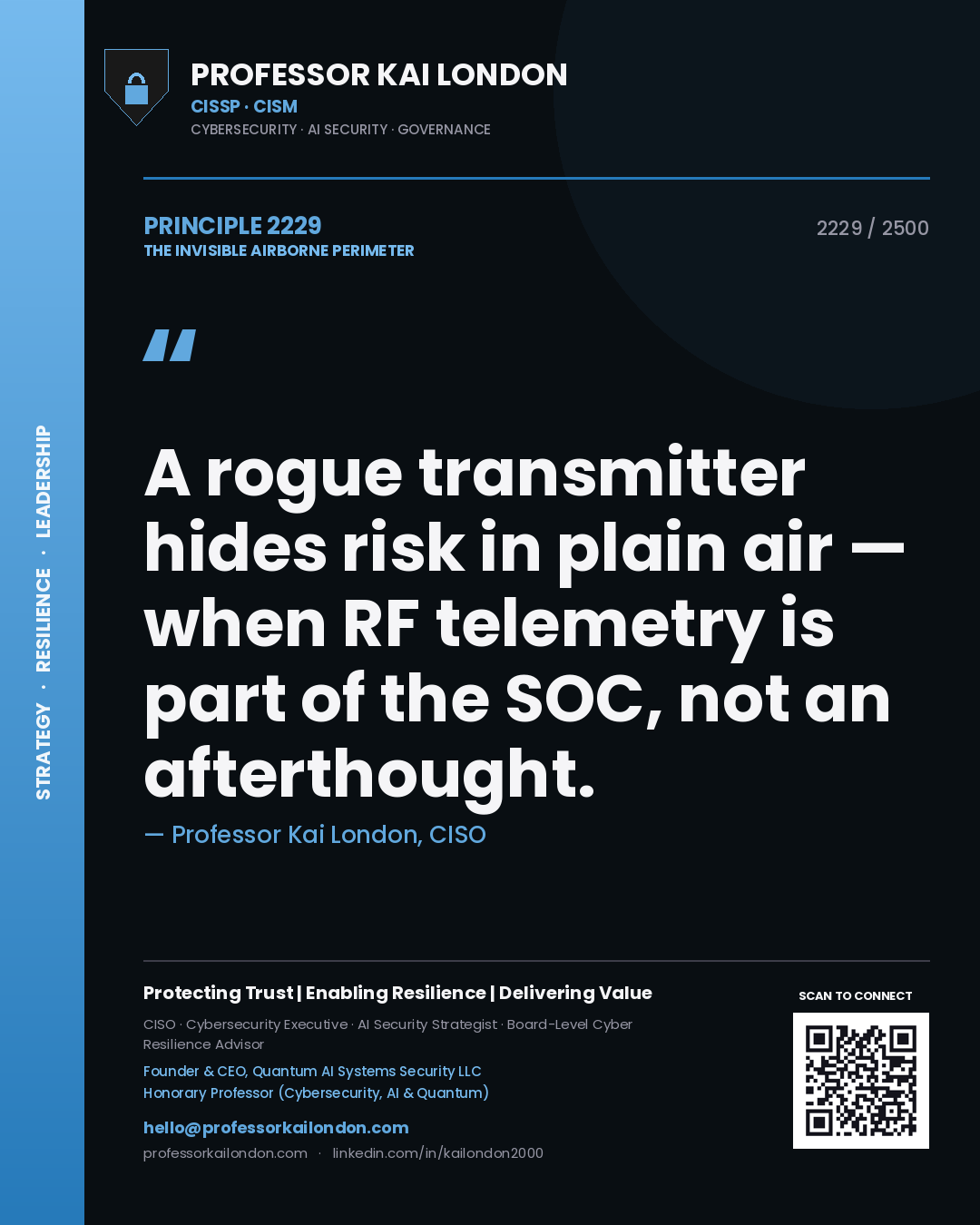 Professor Kai London principle 2229: A rogue transmitter hides risk in plain air — when RF telemetry is part of the SOC, not an afterthought.