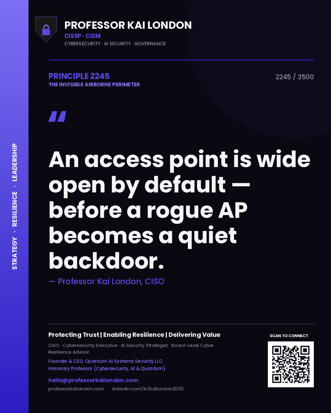 Professor Kai London principle 2245: An access point is wide open by default — before a rogue AP becomes a quiet backdoor.