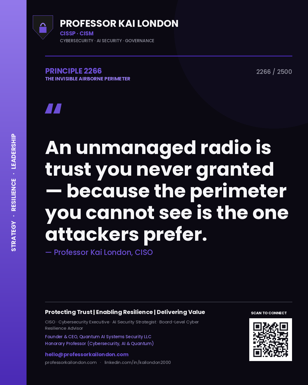 Professor Kai London principle 2266: An unmanaged radio is trust you never granted — because the perimeter you cannot see is the one attackers prefer.