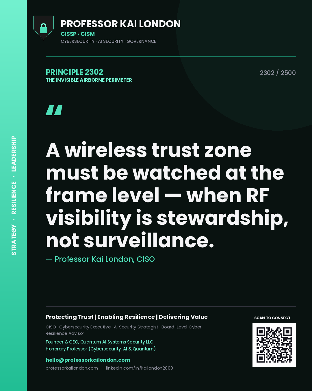 Professor Kai London principle 2302: A wireless trust zone must be watched at the frame level — when RF visibility is stewardship, not surveillance.