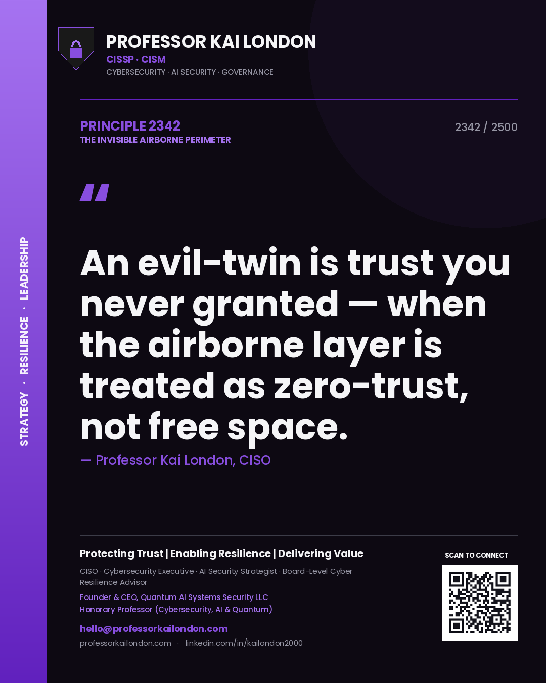 Professor Kai London principle 2342: An evil-twin is trust you never granted — when the airborne layer is treated as zero-trust, not free space.