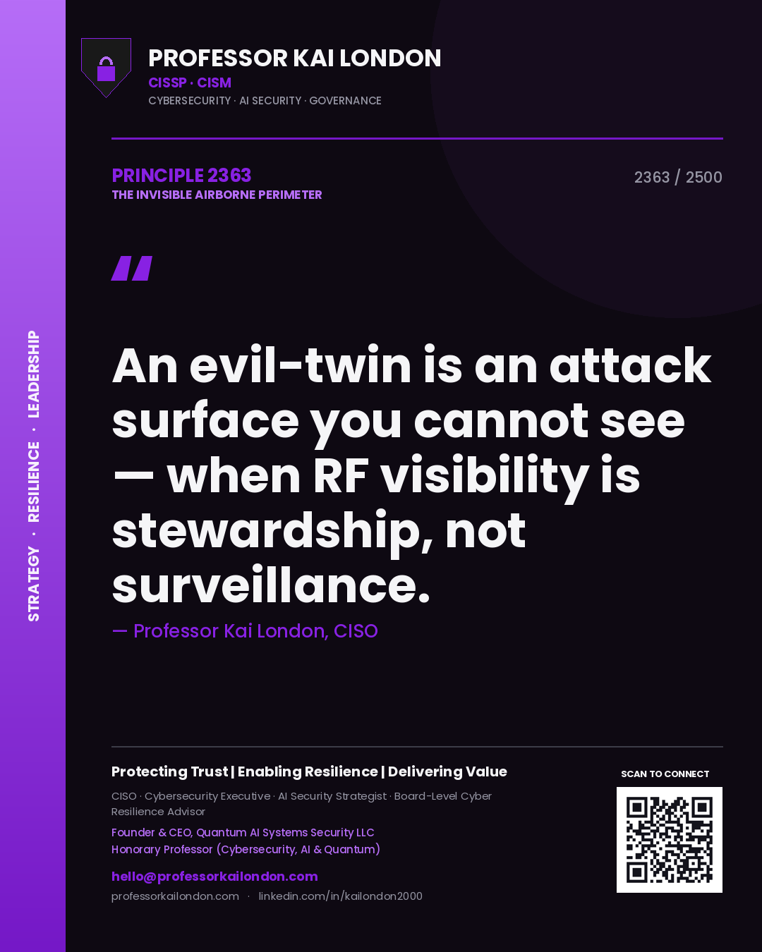 Professor Kai London principle 2363: An evil-twin is an attack surface you cannot see — when RF visibility is stewardship, not surveillance.