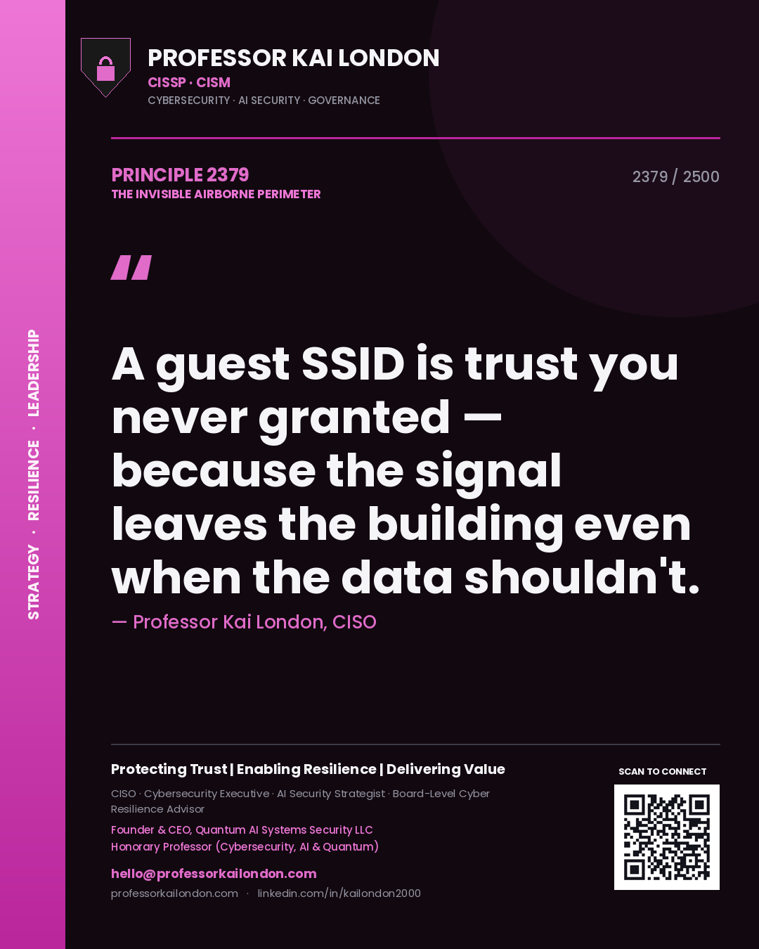 Professor Kai London principle 2379: A guest SSID is trust you never granted — because the signal leaves the building even when the data shouldn't.