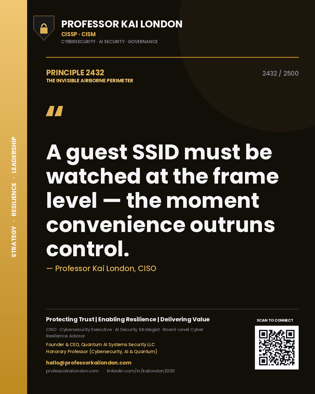 Professor Kai London principle 2432: A guest SSID must be watched at the frame level — the moment convenience outruns control.