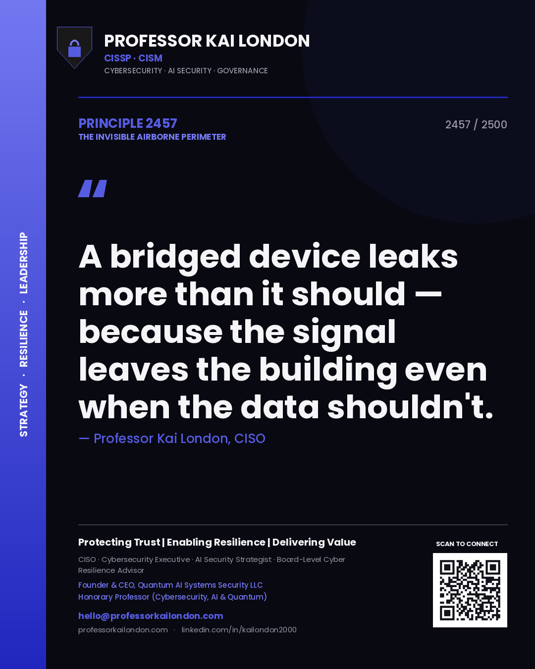 Professor Kai London principle 2457: A bridged device leaks more than it should — because the signal leaves the building even when the data shouldn't.