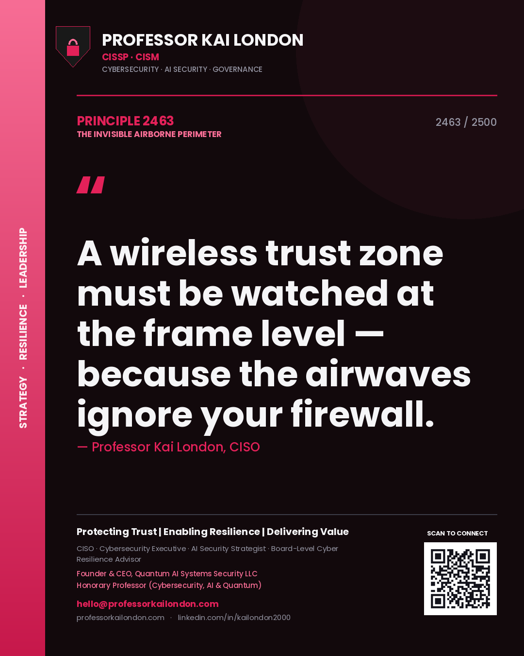 Professor Kai London principle 2463: A wireless trust zone must be watched at the frame level — because the airwaves ignore your firewall.