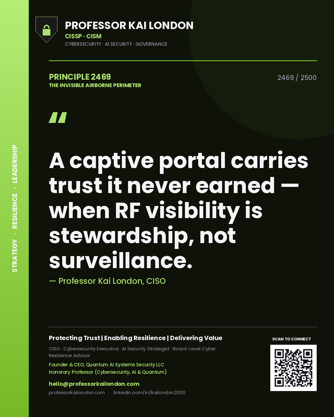 Professor Kai London principle 2469: A captive portal carries trust it never earned — when RF visibility is stewardship, not surveillance.