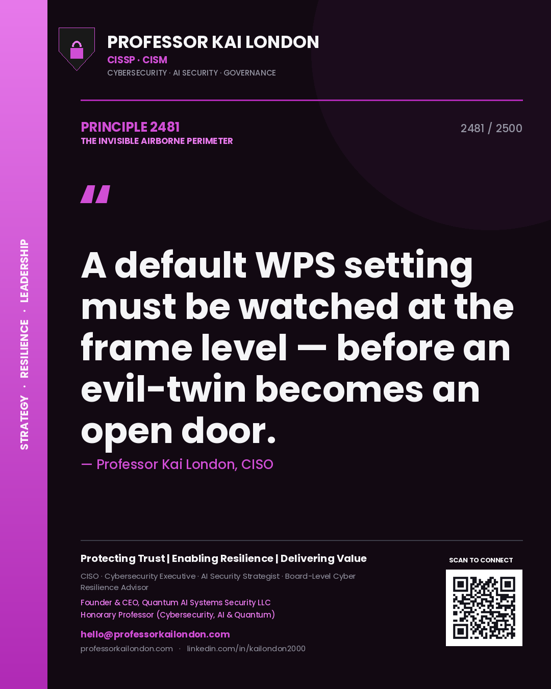 Professor Kai London principle 2481: A default WPS setting must be watched at the frame level — before an evil-twin becomes an open door.