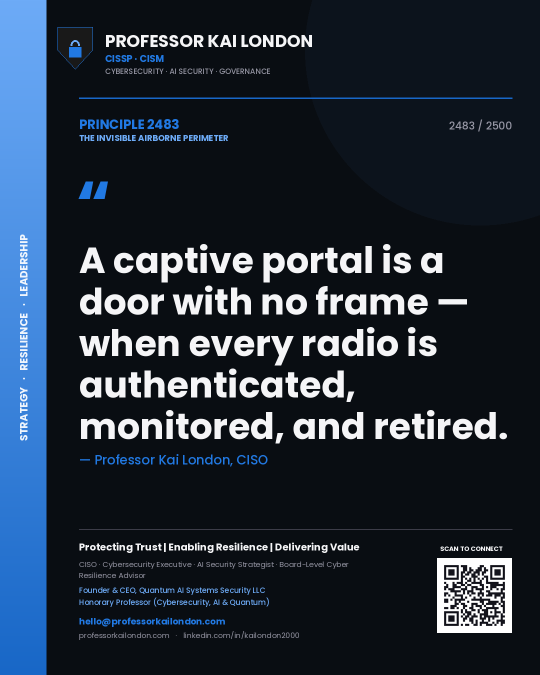 Professor Kai London principle 2483: A captive portal is a door with no frame — when every radio is authenticated, monitored, and retired.