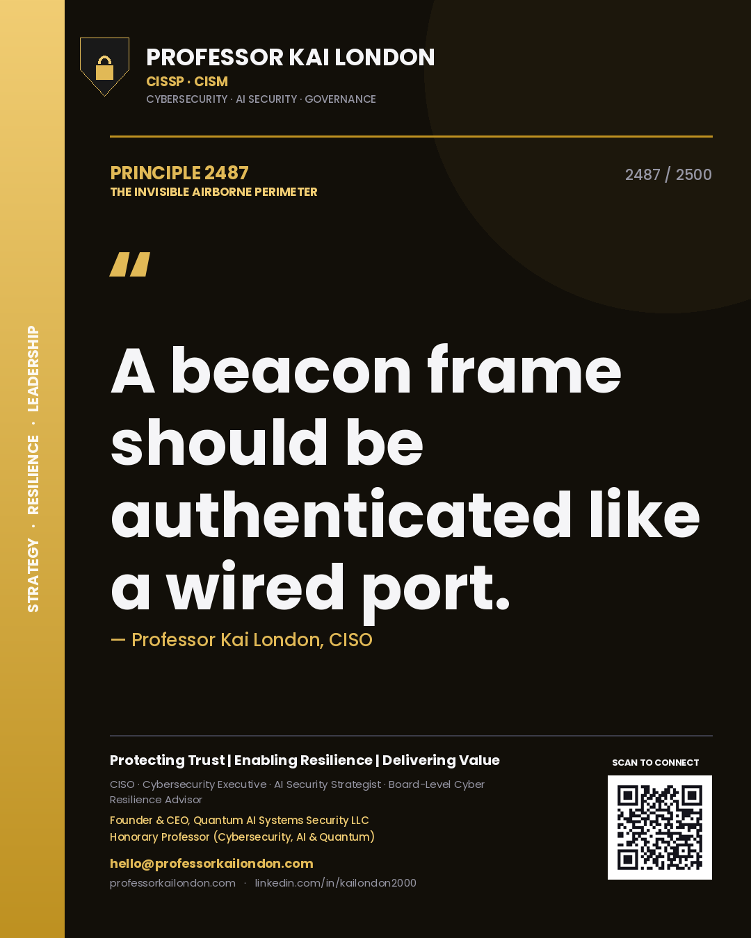 Professor Kai London principle 2487: A beacon frame should be authenticated like a wired port.