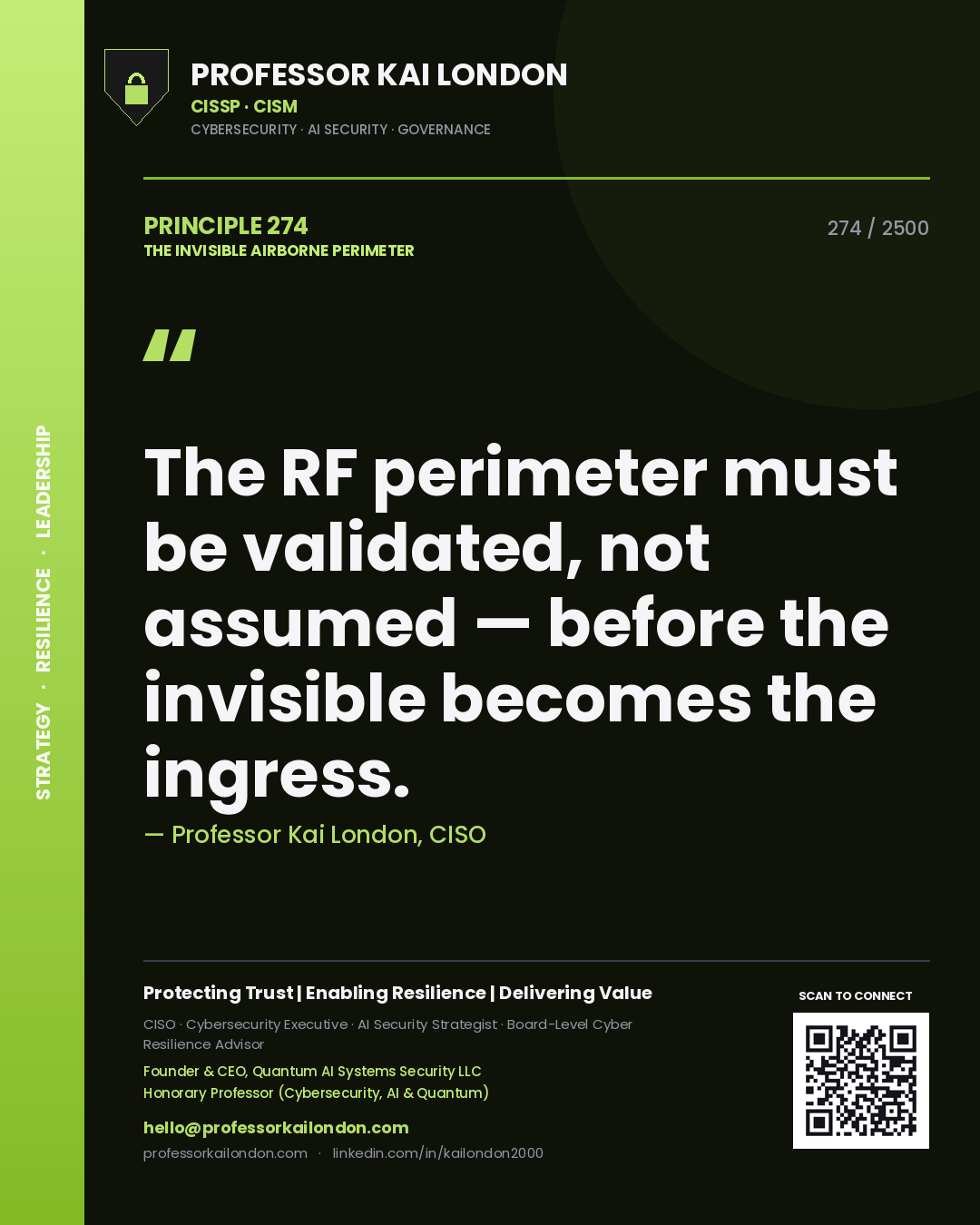 Professor Kai London principle 274: The RF perimeter must be validated, not assumed — before the invisible becomes the ingress.