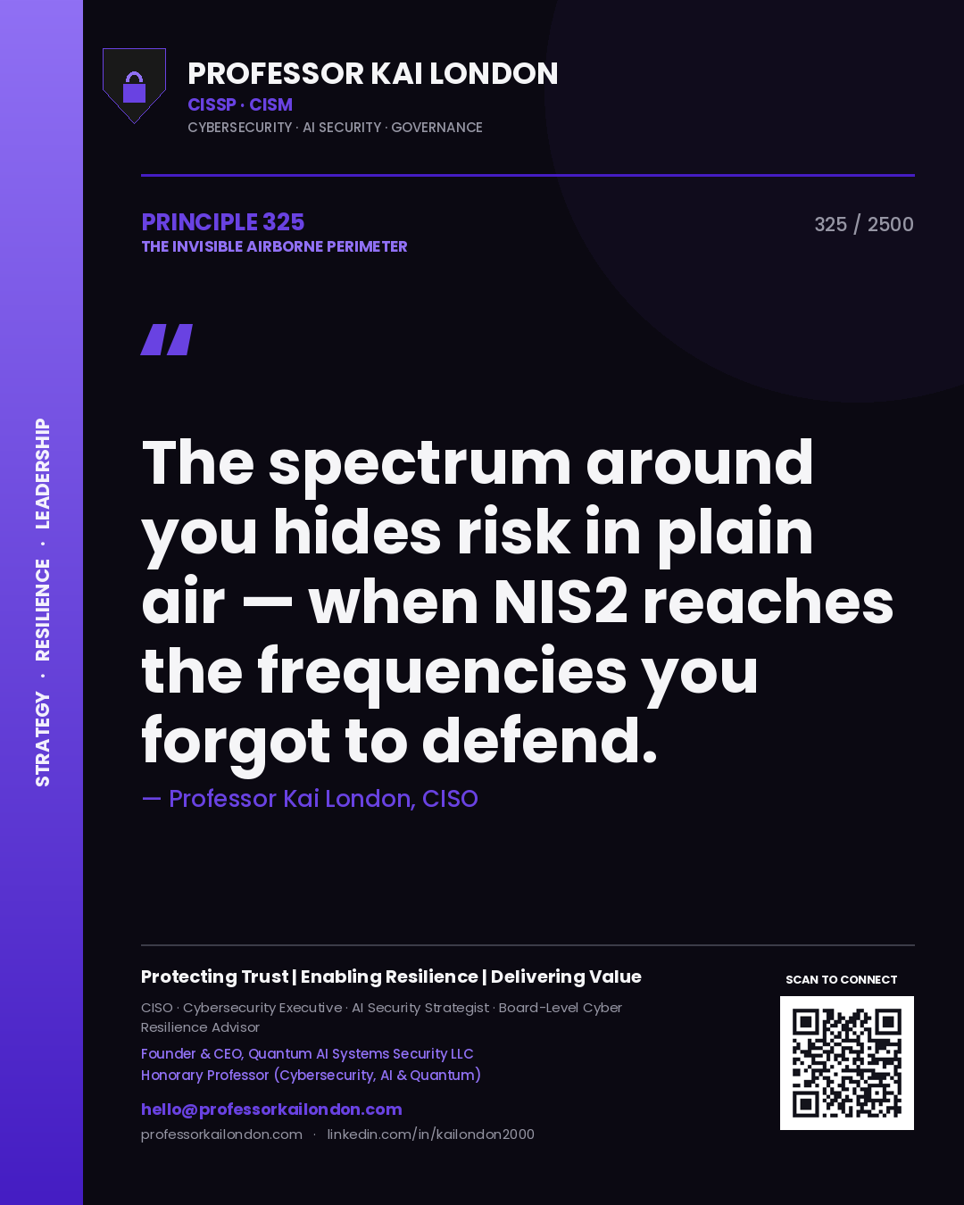 Professor Kai London principle 325: The spectrum around you hides risk in plain air — when NIS2 reaches the frequencies you forgot to defend.