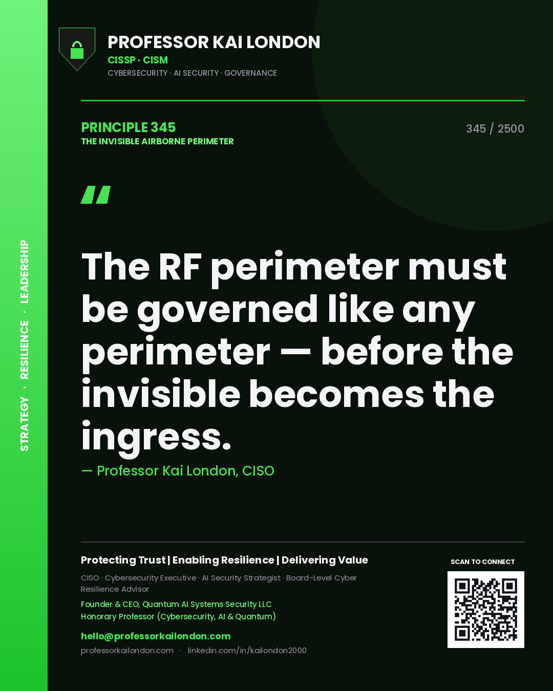 Professor Kai London principle 345: The RF perimeter must be governed like any perimeter — before the invisible becomes the ingress.